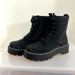 Betsey Johnson Rhinestone Combat Bootie 8WW